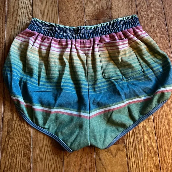 Aviator Nation Rainbow Stripe Pull-On W Shorts Teal, Green, Pink, Yellow Tulum - Picture 3 of 3